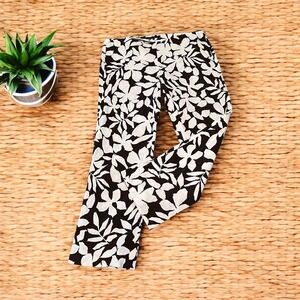 Theory Cropped Pants Sz 10 Floral Print‎ Side Zip Closure Flat Front Linen Blend